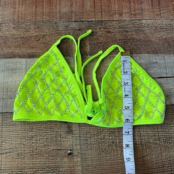 Leg Avenue women’s studded rhinestones neon cheeky tie bikini -L - Picture 5 of 9